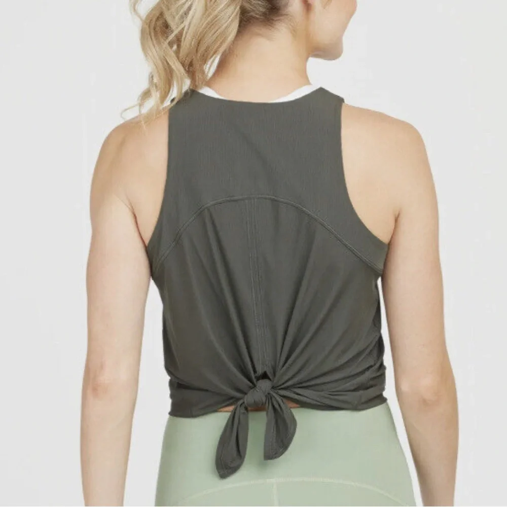 Spanx Go Lightly Ribbed Tie Back Tank Dark Olive Green SZ S - Picture 3 of 10